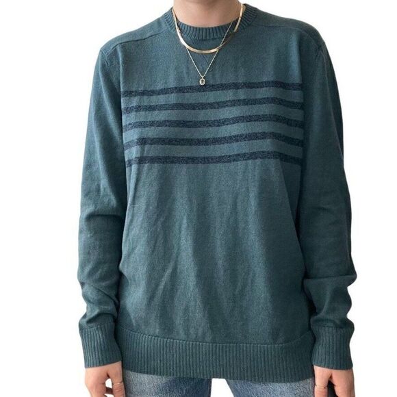 Smartwool Mens Blue Striped Merino Wool Blend Hiking Base Layer Sweater Sz L - Picture 1 of 6